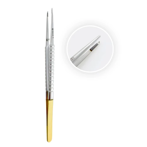 Peseta-mikrochirurgiczna-prosta-z-okragłym-uchwytem-1:2-zabki-T.C.-Gold-18-cm
